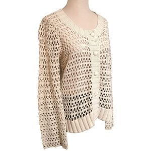 Stamp 10 Creamy Beige Cottagecore Crochet Button Down  Sweater